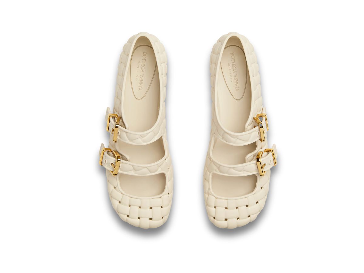 Ballerine Mary Jane in gomma con motivo Intreccio all-over e chiusura con fibbie BOTTEGA VEN