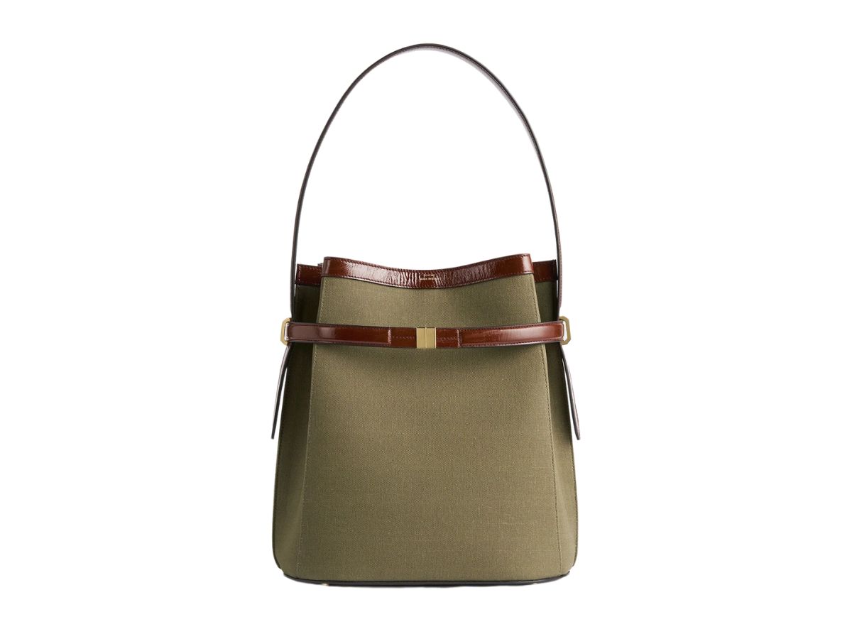 Belted canvas bucket bag khaki green Toteme