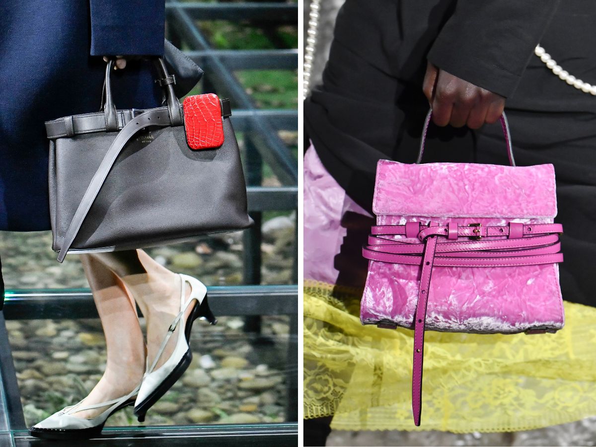 borsa prada e borsa Moschino dalle sfilate