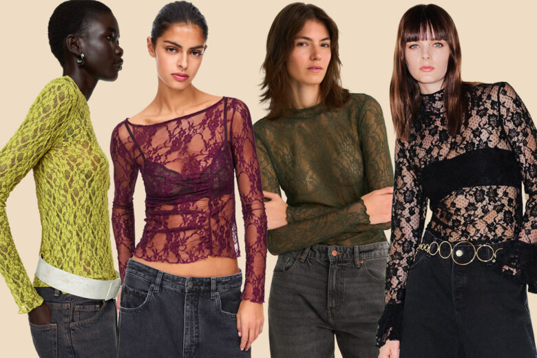 Non solo di sera. Le maglie in pizzo see-through sono il dettaglio  sexy da sfoggiare anche sui look da giorno