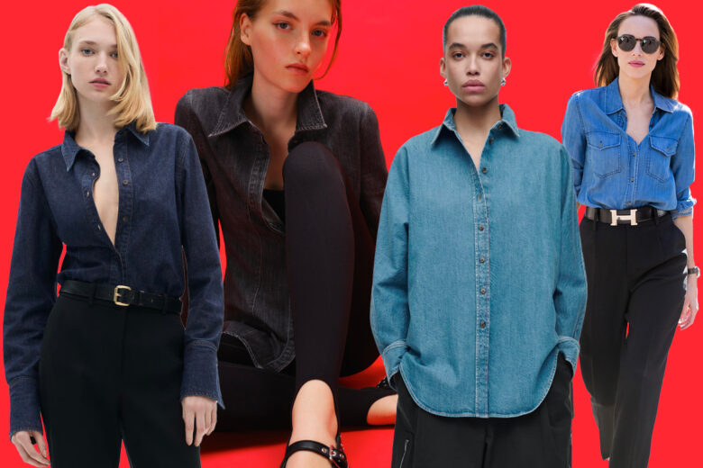 Camicia di jeans + pantaloni neri: la combo intramontabile in 5 look da copiare