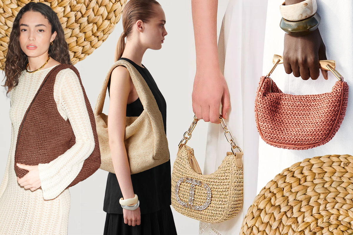 Borsa A Tracolla Grande In Paglia E Tessuto &ndash; Tote Estiva Moda Spiaggia, Donna, Marrone