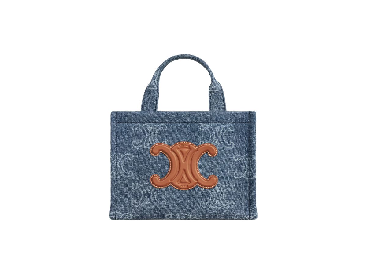 BORSA CABAS THAIS PICCOLA IN DENIM CON MOTIVO TRIOMPHE ALL-OVER E PELLE DI VITELLO celine