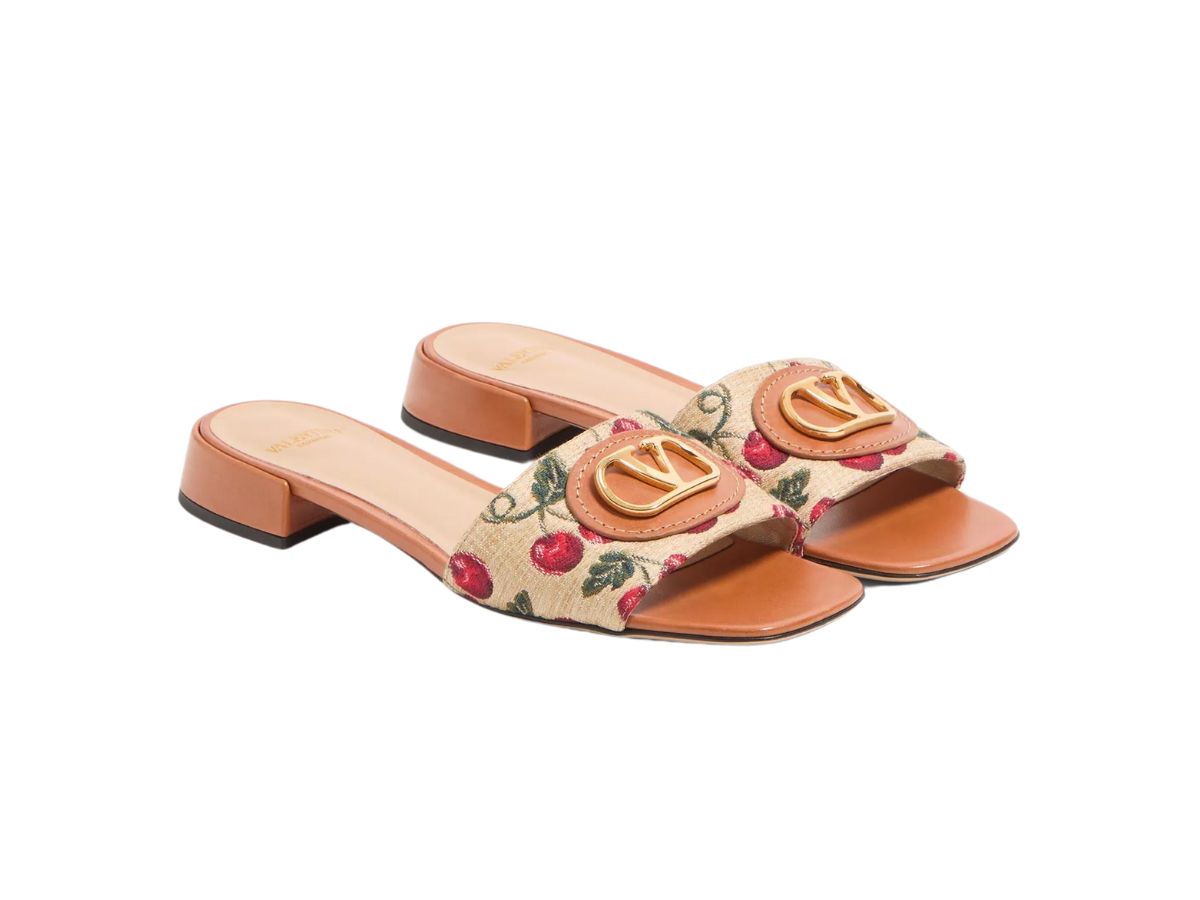 SANDALO SLIDE VLOGO SIGNATURE IN RAFIA JACQUARD CON MOTIVO CHERRYFIC 20MM valentino
