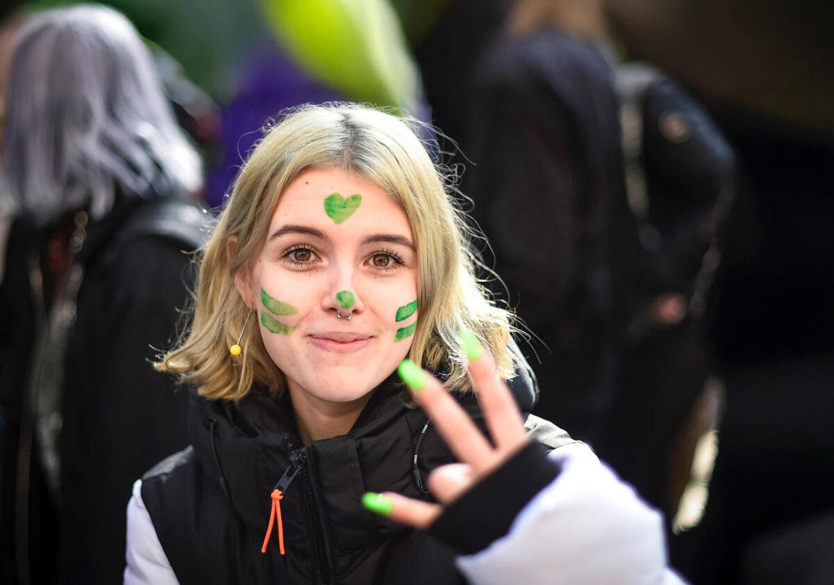 A protester gestures during ‘Fridays for future’