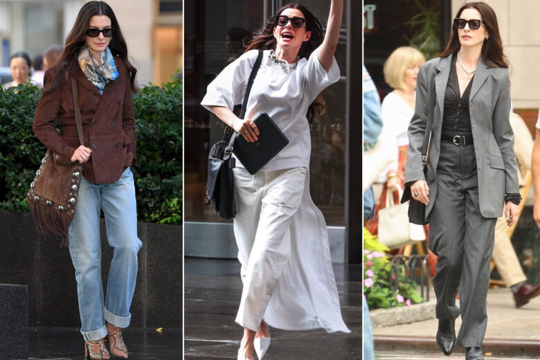 Anne Hathaway e i 3 nuovi look svelati dal set de “Il Diavolo veste Prada 2”