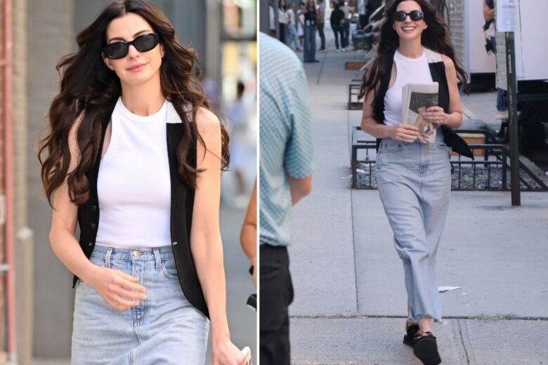 Anne Hathaway avvistata sul set de “Il Diavolo veste Prada 2” (sì, quelli sono dei sandali di Chanel)