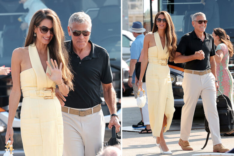 Amal Clooney è sbarcata in laguna con un look super chic: protagonista ancora una volta il giallo burro