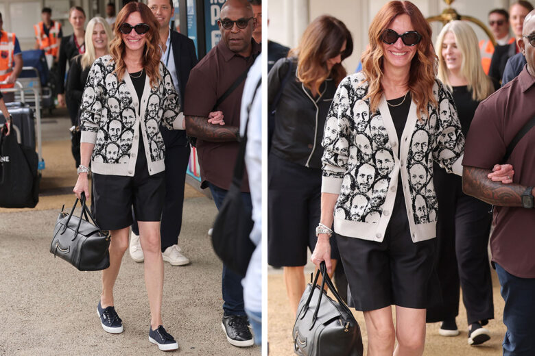 Julia Roberts è arrivata a Venezia con un cardigan molto particolare (che è già sulla bocca di tutti)