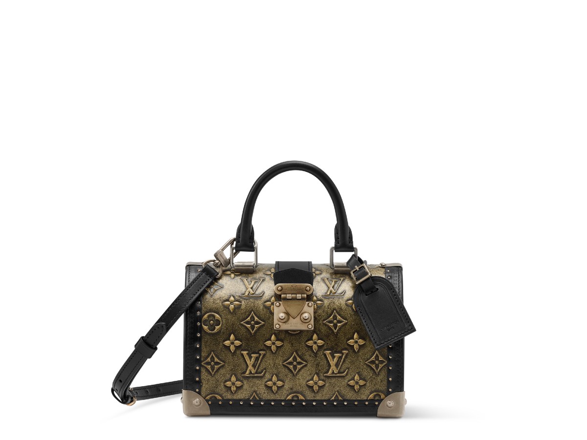 ok SPEEDY TRUNK – GOLD MONOGRAM COWHIDE & POPLAR WOOD -M27157 -FRONT