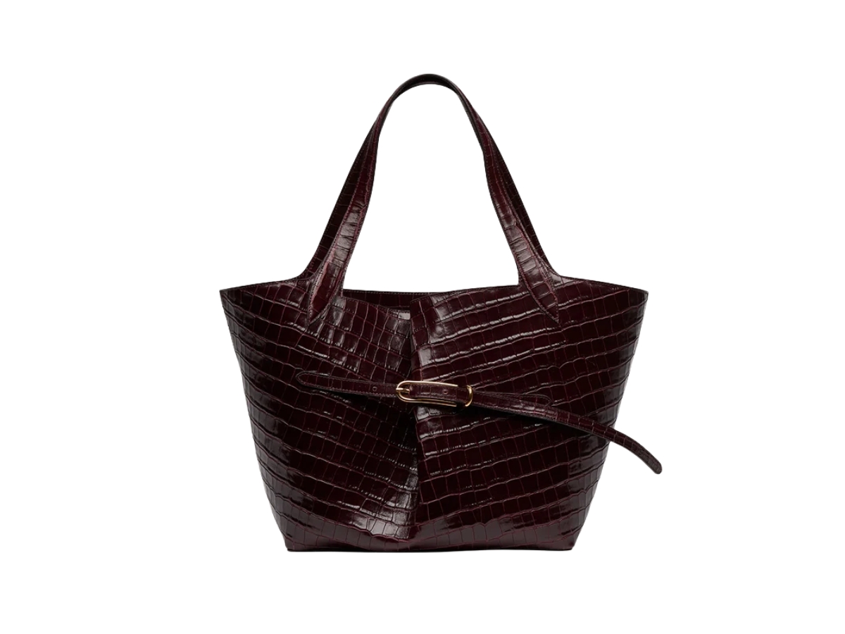 BELTED TOTE BURGUNDY CROC liffner